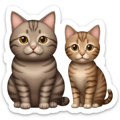 one fat brown grey tabby cat and one thin brown grey tabby kitten one thin sticker