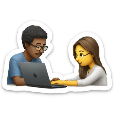 2 personnes regardent un écran d'ordinateur sticker