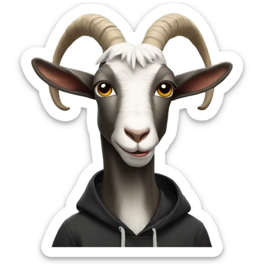 Goat with horns wearing a black hoodie sticker