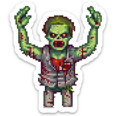 an angry zombie, arms up, bloody and crooked sticker