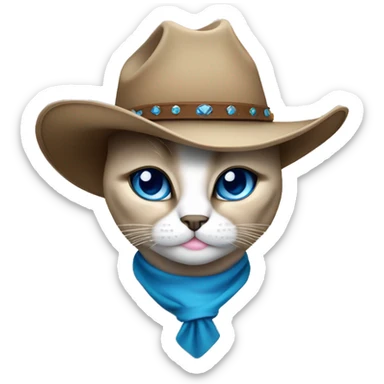 Fat Siamese cat blue eyes cowgirl hat sticker