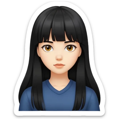 Black long hair girl with bangs sticker
