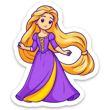 Disney Princess Rapunzel with extremely long golden blonde hair and purple dress sticker