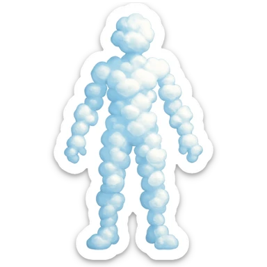 a person composed of many small clouds, bright and recognizable, no text sticker