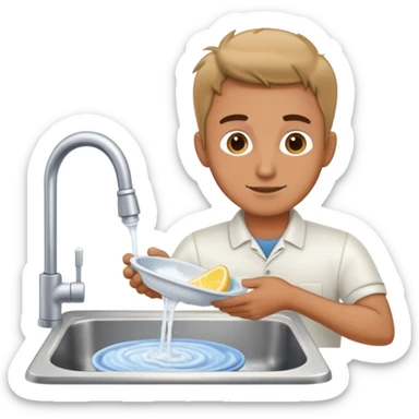 man washing dishes at kitchen sink sticker