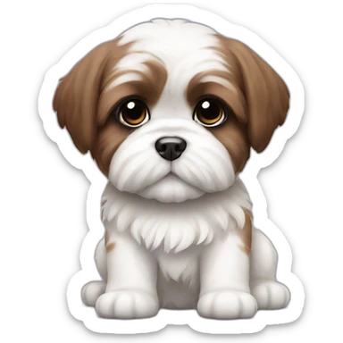 white and brown shi tzu puppy sticker