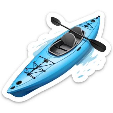 An icon showing a close-up of a sleek kayak with double-bladed paddles gliding through water. Splashes surround the boat as it cuts across a calm surface, symbolizing speed and focus. Transparent background emphasizes the dynamic and personal nature of kayak paddling. sticker