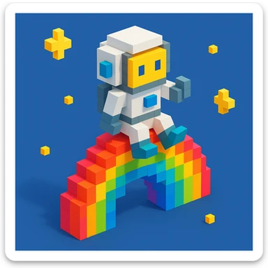 astronaut riding rainbow in starry night, colored background sticker