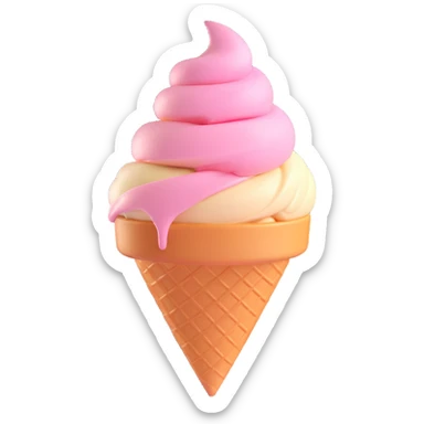 3D icon of an ice cream cone, fun and glossy sticker