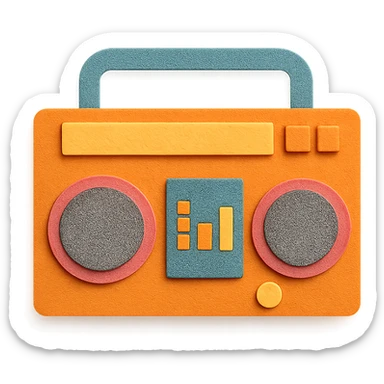 retro boombox with visible paper textures, front view, paper-craft style sticker