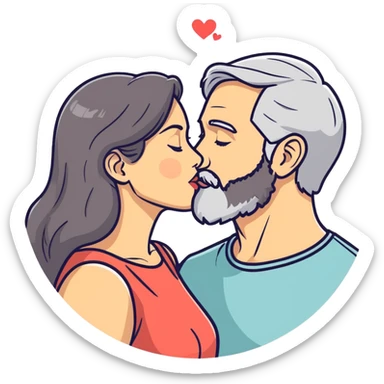 Grey haired bearded man and pretty brunette woman kissing  sticker