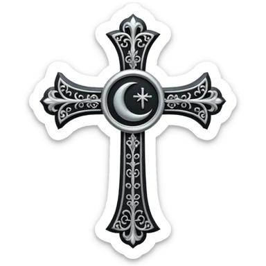goth cross with a crescent moon sticker