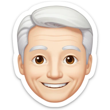 "- Nam
- 50 tuổi
- Da trắng
- Tóc bạc, lông mày trắng
- Cười mỉm
" sticker