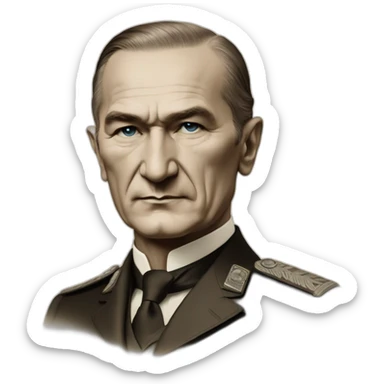 a portrait of mustafa kemal ataturk with blue eyes looking at turkey flag sticker