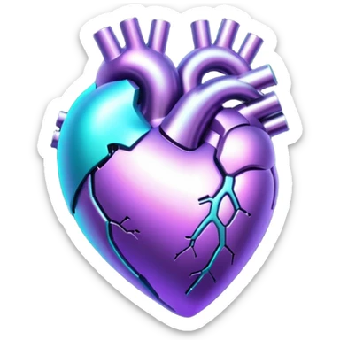 Purple and Cyan glowing holographic cyberpunk heart  sticker