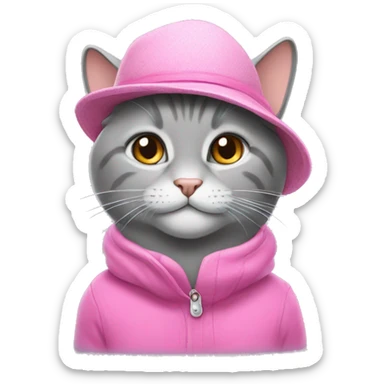 Grey Britain cat in pink hat sticker