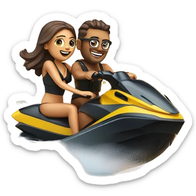 Um casal em cima de um jetski, numa praia, por do sol  sticker