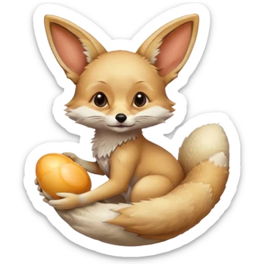 fennec carrying an unpeeled egg sticker