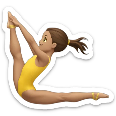 a gymnast with brown hair and brown eyes in a yellow leotard doing a split sticker