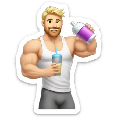 caucasian white muscled guy drinking a protein shake, goes to the gym everyday and works in tech sticker