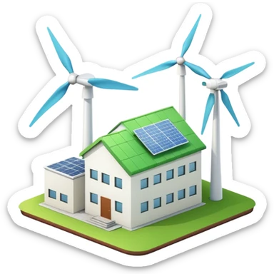 green-roofed factory with wind turbine, clean and colorful sticker