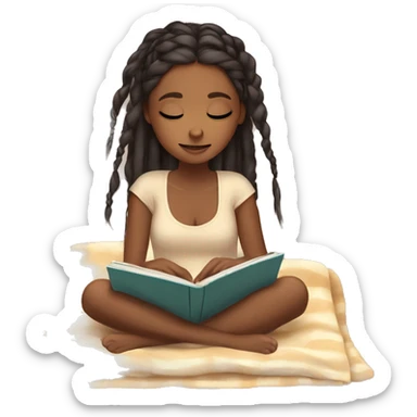 Brown skin girl with braids girl inside a blanket reading book eyes closed sticker