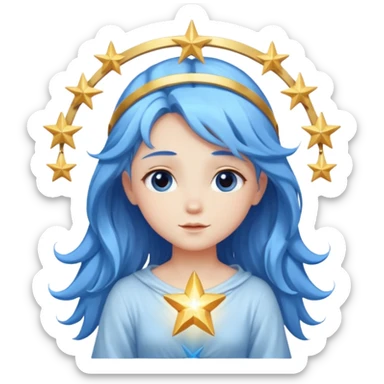 A soft-faced angel with flowing blue hair and glowing halo, holding a small star.






 sticker