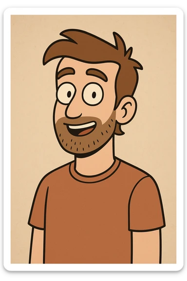 a brown haired man with a little bit of a beard, cartoon style sticker