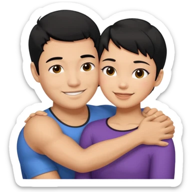 buff Asian Man black hair hugging girl with black pixie cut  sticker