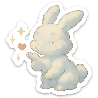 cloud bunny blowing a kiss with sparkles, soft ghibli style sticker