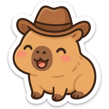 capibara with cowboy hat, funny and cute style sticker