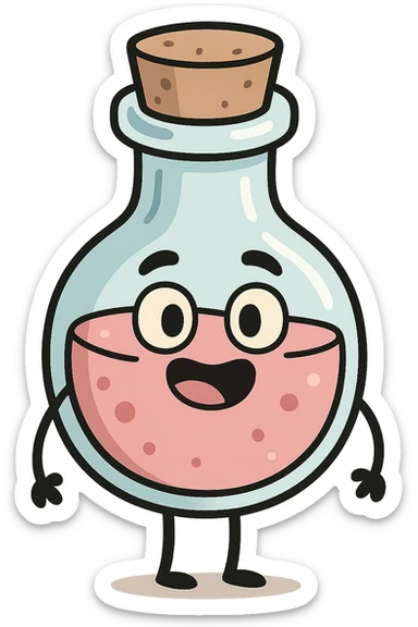 cute potion bottle, flat style, simple and charming, soft colors, minimal shading, clean lines sticker