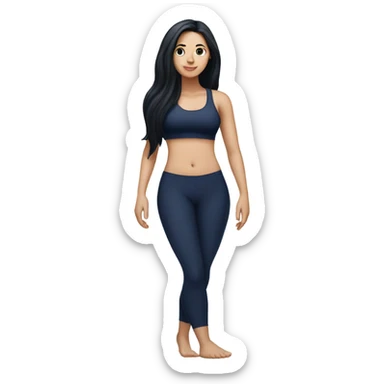 full body Pilates white girl long black hair with tattoo navy blue wear sticker