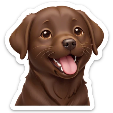 Cinematic Cute Yawning Chocolate Labrador Portrait Emoji, Head tilted slightly with a dramatic, wide-open yawn, showcasing a smooth chocolate Fur with a velvety texture, floppy ears slightly drooping, round brown eyes barely open in drowsy contentment, Simplified yet irresistibly adorable features, highly detailed, glowing with a soft, cozy glow, high shine, relaxed yet expressive, stylized with a touch of whimsy, bright and endearing, soft glowing outline, capturing the essence of a sleepy yet affectionate companion, so drowsy it feels like it could stretch out of the screen and curl up for a nap! sticker