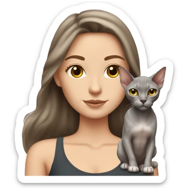 White Girl With surfer Brown hair With a Sphynx grey cat sticker