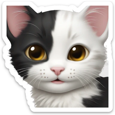 Black and white kitten hugging a white tabby kitten sticker