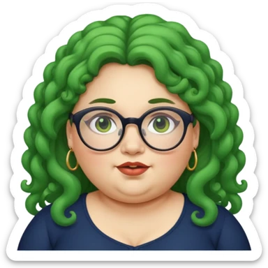  glassess and green curly long haired fat girl earrings sticker