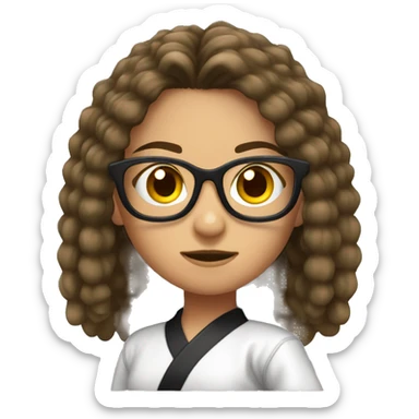 Girl doing karate stance with glasses and long, crimped, brunette hair  sticker