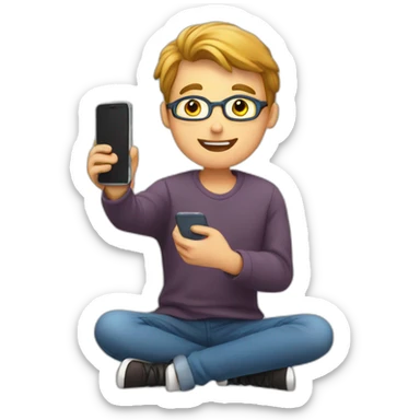 a student takes an exam with a mobile phone in his hand sticker