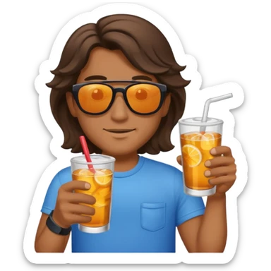 chill guy long curling hair in drink holders with sunglasses sticker