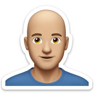 a man with a shaved head in a blue t - shirt posing for a, face-on head shot, patryk hardziej, shaved head, face on head shot sticker