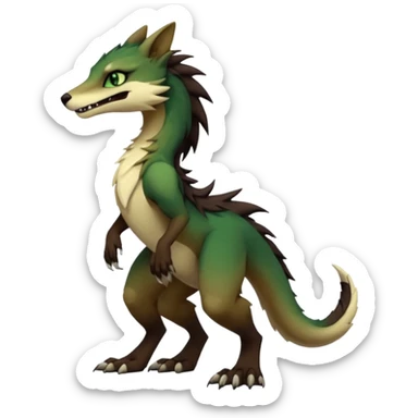 Brown and beige badass elegant wild beautiful natural cute badass epic exotic anthro modern furry 2-legged sergal-vernid-creature, full body, dark-brown-black-gradient pretty hair, green eyes, aesthetic, art by LiLaiRa, art by art by Falvie sticker