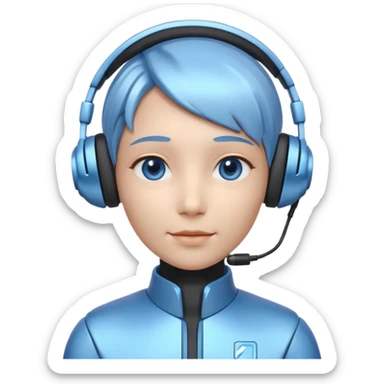 AI Call Agent holo-human-like Cyber AI face, warm, calm and friendly. Holographic look. Blue.
Soft AI face with a listening, welcoming expression, minimal facial lines, calm eyes. Light headset. sticker