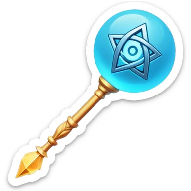 Clash of Clans aesthetic: Cinematic Playful Magic Staff Emoji, rendered in a 3D vector-style similar to standard emojis with minimal shading and bold, simplified shapes. A compact, isometric enchanted staff with intricate runic carvings and a glowing orb at its tip, softly glowing with a mystical arcane charm. Simplified yet unmistakably iconic, highly detailed and consistent, glowing with a soft radiant glow and high shine. Stylized with a touch of legendary sorcery and a soft glowing outline, capturing the essence of a powerful magic staff with a friendly, playful vibe! sticker