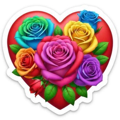 Heart with rainbow colored roses sticker