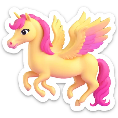full body pastel yellow pony with pink mane, wings visible, soft colors sticker