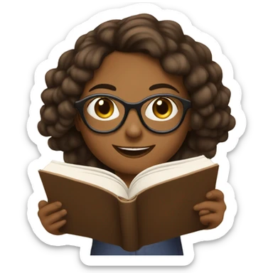 Girl with glasses is reading the brown book and smiling sticker