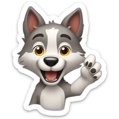 Cute cartoonish wolf waving it's paw sticker
