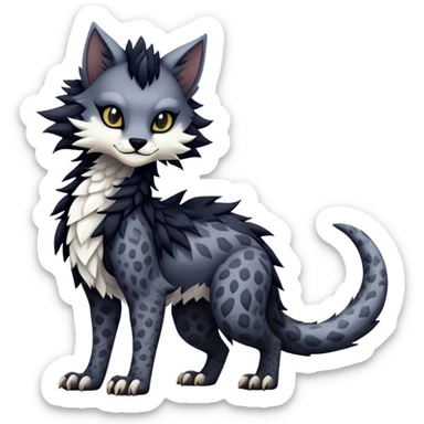 Kawaii dark edgy fantasy feline-vernid-sergal-fursona animal creature with a tufted tail full body with intricate markings  sticker