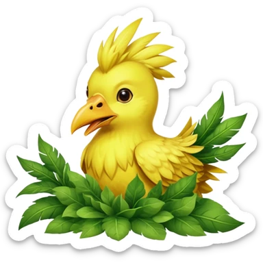 Chocobo eating gysahl greens, yellow bird munching on green leaves sticker
